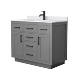 Wyndham Beckett 42 Inch Single Bathroom Vanity with Toe Kick in Dark Gray, White Cultured Marble Countertop, Undermount Square Sink, Matte Black Trim - WCG262642SGBWCUNSMXX