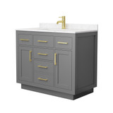 Wyndham Beckett 42 Inch Single Bathroom Vanity with Toe Kick in Dark Gray, Carrara Cultured Marble Countertop, Undermount Square Sink, Brushed Gold Trim - WCG262642SGGCCUNSMXX
