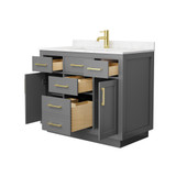 Wyndham Beckett 42 Inch Single Bathroom Vanity with Toe Kick in Dark Gray, Carrara Cultured Marble Countertop, Undermount Square Sink, Brushed Gold Trim - WCG262642SGGCCUNSMXX
