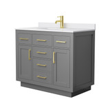 Wyndham Beckett 42 Inch Single Bathroom Vanity with Toe Kick in Dark Gray, White Cultured Marble Countertop, Undermount Square Sink, Brushed Gold Trim - WCG262642SGGWCUNSMXX
