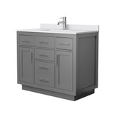 Wyndham Beckett 42 Inch Single Bathroom Vanity with Toe Kick in Dark Gray, White Cultured Marble Countertop, Undermount Square Sink, Brushed Nickel Trim - WCG262642SKGWCUNSMXX