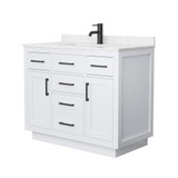 Wyndham Beckett 42 Inch Single Bathroom Vanity with Toe Kick in White, Carrara Cultured Marble Countertop, Undermount Square Sink, Matte Black Trim - WCG262642SWBCCUNSMXX