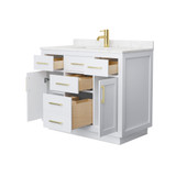 Wyndham Beckett 42 Inch Single Bathroom Vanity with Toe Kick in White, Carrara Cultured Marble Countertop, Undermount Square Sink, Brushed Gold Trim - WCG262642SWGCCUNSMXX