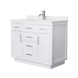 Wyndham Beckett 42 Inch Single Bathroom Vanity with Toe Kick in White, Carrara Cultured Marble Countertop, Undermount Square Sink, Brushed Nickel Trim - WCG262642SWHCCUNSMXX