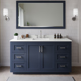 Wyndham Miranda 66 Inch Single Bathroom Vanity in Dark Blue, White Quartz Countertop, Undermount Square Sink (3-Hole), Brushed Nickel Trim, 58 Inch Mirror - WCF292966SBNWQUS3M58