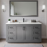 Wyndham Miranda 66 Inch Single Bathroom Vanity in Dark Gray, White Quartz Countertop, Undermount Square Sink (1-Hole), Matte Black Trim, 58 Inch Mirror - WCF292966SGBWQUNSM58