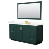 Wyndham Miranda 66 Inch Single Bathroom Vanity in Green, Giotto Quartz Countertop, Undermount Square Sink (3-Hole), Brushed Gold Trim, 58 Inch Mirror - WCF292966SGDGTUS3M58