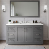 Wyndham Miranda 66 Inch Single Bathroom Vanity in Dark Gray, White Quartz Countertop, Undermount Square Sink (3-Hole), Brushed Nickel Trim, 58 Inch Mirror - WCF292966SKGWQUS3M58