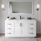 Wyndham Miranda 66 Inch Single Bathroom Vanity in White, Giotto Quartz Countertop, Undermount Square Sink (1-Hole), Matte Black Trim, 58 Inch Mirror - WCF292966SWBGTUNSM58