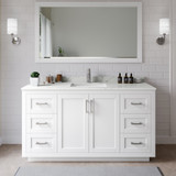 Wyndham Miranda 66 Inch Single Bathroom Vanity in White, Giotto Quartz Countertop, Undermount Square Sink (1-Hole), Brushed Nickel Trim, 58 Inch Mirror - WCF292966SWHGTUNSM58