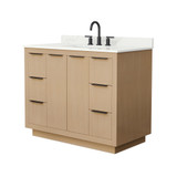Wyndham Maroni 42 Inch Single Bathroom Vanity in Light Straw, Giotto Quartz Countertop, Undermount Square Sink (3-Hole), Matte Black Trim - WCF282842SLBGTUS3MXX