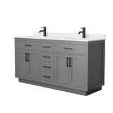 Wyndham Beckett 66 Inch Double Bathroom Vanity with Toe Kick in Dark Gray, White Quartz Countertop, Undermount Square Sinks (1-Hole), Matte Black Trim - WCG262666DGBWQUNSMXX