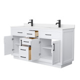 Wyndham Beckett 66 Inch Double Bathroom Vanity with Toe Kick in White, White Quartz Countertop, Undermount Square Sinks (1-Hole), Matte Black Trim - WCG262666DWBWQUNSMXX