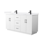 Wyndham Elan 66 Inch Double Bathroom Vanity with Toe Kick in White, White Quartz Countertop, Undermount Square Sinks (1-Hole), Matte Black Trim - WCH747466DWBWQUNSMXX