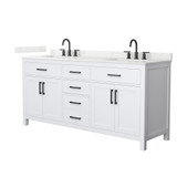 Wyndham Beckett 72 Inch Double Bathroom Vanity in White, Giotto Quartz Countertop, Undermount Square Sinks (3-Hole), Matte Black Trim - WCG242472DWBGTUS3MXX