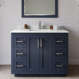 Wyndham Miranda 42 Inch Single Bathroom Vanity in Dark Blue, Giotto Quartz Countertop, Undermount Square Sink (1-Hole), Brushed Nickel Trim - WCF292942SBNGTUNSMXX