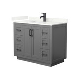 Wyndham Miranda 42 Inch Single Bathroom Vanity in Dark Gray, Giotto Quartz Countertop, Undermount Square Sink (1-Hole), Matte Black Trim - WCF292942SGBGTUNSMXX