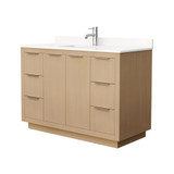 Wyndham Maroni 48 Inch Single Bathroom Vanity in Light Straw, White Quartz Countertop, Undermount Square Sink (1-Hole), Brushed Nickel Trim - WCF282848SLSWQUNSMXX
