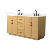 Wyndham Elan 66 Inch Double Bathroom Vanity with Toe Kick in Light Oak, White Quartz Countertop, Undermount Square Sinks (3-Hole), Matte Black Trim - WCH747466DIBWQUS3MXX