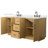 Wyndham Elan 72 Inch Double Bathroom Vanity with Toe Kick in Light Oak, Giotto Quartz Countertop, Undermount Square Sinks (3-Hole), Matte Black Trim - WCH747472DIBGTUS3MXX