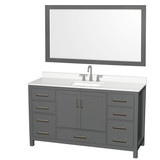 Wyndham Sheffield 60 Inch Single Bathroom Vanity in Dark Gray, White Quartz Countertop, Undermount Square Sink (3-Hole), Brushed Chrome Trim, 58 Inch Mirror - WCS141460SKGWQUS3M58
