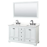 Wyndham Deborah 60 Inch Double Bathroom Vanity in White, White Quartz Countertop, Undermount Square Sinks (3-Hole), Matte Black Trim, 58 Inch Mirror - WCS202060DWBWQUS3M58