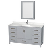Wyndham Sheffield 60 Inch Single Bathroom Vanity in Gray, Giotto Quartz Countertop, Undermount Square Sink (1-Hole), Brushed Chrome Trim, Medicine Cabinet - WCS141460SGYGTUNSMED