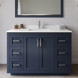 Wyndham Miranda 48 Inch Single Bathroom Vanity in Dark Blue, White Quartz Countertop, Undermount Square Sink (1-Hole), Brushed Nickel Trim - WCF292948SBNWQUNSMXX
