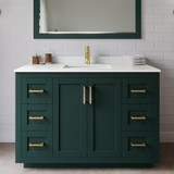 Wyndham Miranda 48 Inch Single Bathroom Vanity in Green, White Quartz Countertop, Undermount Square Sink (1-Hole), Brushed Gold Trim - WCF292948SGDWQUNSMXX