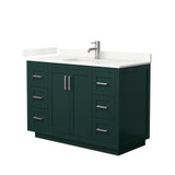 Wyndham Miranda 48 Inch Single Bathroom Vanity in Green, Giotto Quartz Countertop, Undermount Square Sink (1-Hole), Brushed Nickel Trim - WCF292948SGEGTUNSMXX