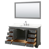 Wyndham Deborah 60 Inch Single Bathroom Vanity in Dark Gray, White Quartz Countertop, Undermount Square Sink (3-Hole), Polished Chrome Trim, 58 Inch Mirror - WCS202060SKGWQUS3M58