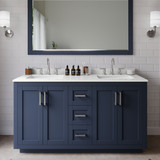 Wyndham Miranda 60 Inch Double Bathroom Vanity in Dark Blue, White Quartz Countertop, Undermount Square Sinks (3-Hole), Brushed Nickel Trim - WCF292960DBNWQUS3MXX