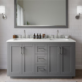 Wyndham Miranda 60 Inch Double Bathroom Vanity in Dark Gray, Giotto Quartz Countertop, Undermount Square Sinks (3-Hole), Brushed Nickel Trim - WCF292960DKGGTUS3MXX