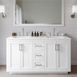 Wyndham Miranda 60 Inch Double Bathroom Vanity in White, White Quartz Countertop, Undermount Square Sinks (3-Hole), Brushed Nickel Trim - WCF292960DWHWQUS3MXX