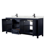 Wyndham Daria 80 Inch Double Bathroom Vanity in Dark Blue, Giotto Quartz Countertop, Undermount Square Sinks (1-Hole), Matte Black Trim - WCV252580DBBGTUNSMXX