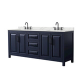 Wyndham Daria 80 Inch Double Bathroom Vanity in Dark Blue, Giotto Quartz Countertop, Undermount Square Sinks (3-Hole), Matte Black Trim - WCV252580DBBGTUS3MXX