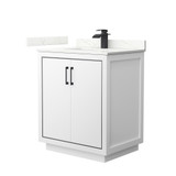 Wyndham Icon 30 Inch Single Bathroom Vanity in White, Giotto Quartz Countertop, Undermount Square Sink (1-Hole), Matte Black Trim - WCF111130SWBGTUNSMXX