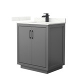 Wyndham Icon 30 Inch Single Bathroom Vanity in Dark Gray, Giotto Quartz Countertop, Undermount Square Sink (1-Hole), Matte Black Trim - WCF111130SGBGTUNSMXX