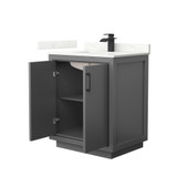 Wyndham Icon 30 Inch Single Bathroom Vanity in Dark Gray, Giotto Quartz Countertop, Undermount Square Sink (1-Hole), Matte Black Trim - WCF111130SGBGTUNSMXX