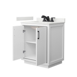 Wyndham Icon 30 Inch Single Bathroom Vanity in White, White Quartz Countertop, Undermount Square Sink (3-Hole), Matte Black Trim - WCF111130SWBWQUS3MXX