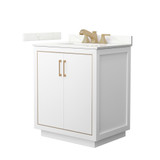 Wyndham Icon 30 Inch Single Bathroom Vanity in White, Giotto Quartz Countertop, Undermount Square Sink (3-Hole), Satin Bronze Trim - WCF111130SWZGTUS3MXX