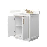 Wyndham Icon 30 Inch Single Bathroom Vanity in White, Giotto Quartz Countertop, Undermount Square Sink (3-Hole), Satin Bronze Trim - WCF111130SWZGTUS3MXX