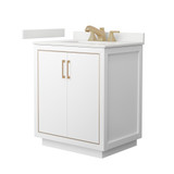 Wyndham Icon 30 Inch Single Bathroom Vanity in White, White Quartz Countertop, Undermount Square Sink (3-Hole), Satin Bronze Trim - WCF111130SWZWQUS3MXX