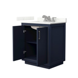 Wyndham Icon 30 Inch Single Bathroom Vanity in Dark Blue, Giotto Quartz Countertop, Undermount Square Sink (3-Hole), Brushed Nickel Trim - WCF111130SBNGTUS3MXX