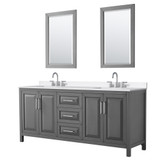 Wyndham Daria 80 Inch Double Bathroom Vanity in Dark Gray, White Quartz Countertop, Undermount Square Sinks (3-Hole), Polished Chrome Trim, 24 Inch Mirrors - WCV252580DKGWQUS3M24