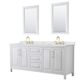 Wyndham Daria 80 Inch Double Bathroom Vanity in White, Giotto Quartz Countertop, Undermount Square Sinks (3-Hole), Brushed Gold Trim, 24 Inch Mirrors - WCV252580DWGGTUS3M24