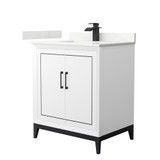 Wyndham Marlena 30 Inch Single Bathroom Vanity in White, Giotto Quartz Countertop, Undermount Square Sink (1-Hole), Matte Black Trim - WCH515130SWBGTUNSMXX