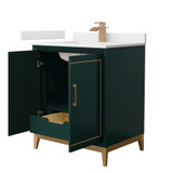 Wyndham Marlena 30 Inch Single Bathroom Vanity in Green, White Quartz Countertop, Undermount Square Sink (1-Hole), Satin Bronze Trim - WCH515130SGSWQUNSMXX