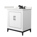 Wyndham Marlena 30 Inch Single Bathroom Vanity in White, White Quartz Countertop, Undermount Square Sink (3-Hole), Matte Black Trim - WCH515130SWBWQUS3MXX
