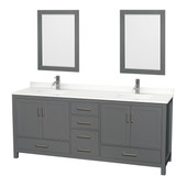Wyndham Sheffield 80 Inch Double Bathroom Vanity in Dark Gray, White Quartz Countertop, Undermount Square Sinks, 24 Inch Mirrors - WCS141480DKGWQUNSM24